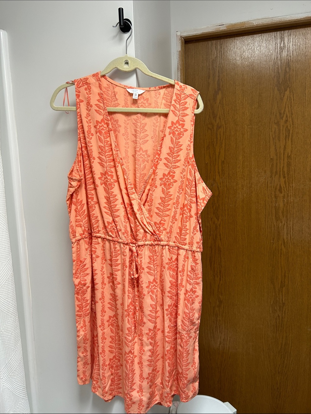 Time and Tru Coral Floral Wrap-Style drawstring plus size dress xxl